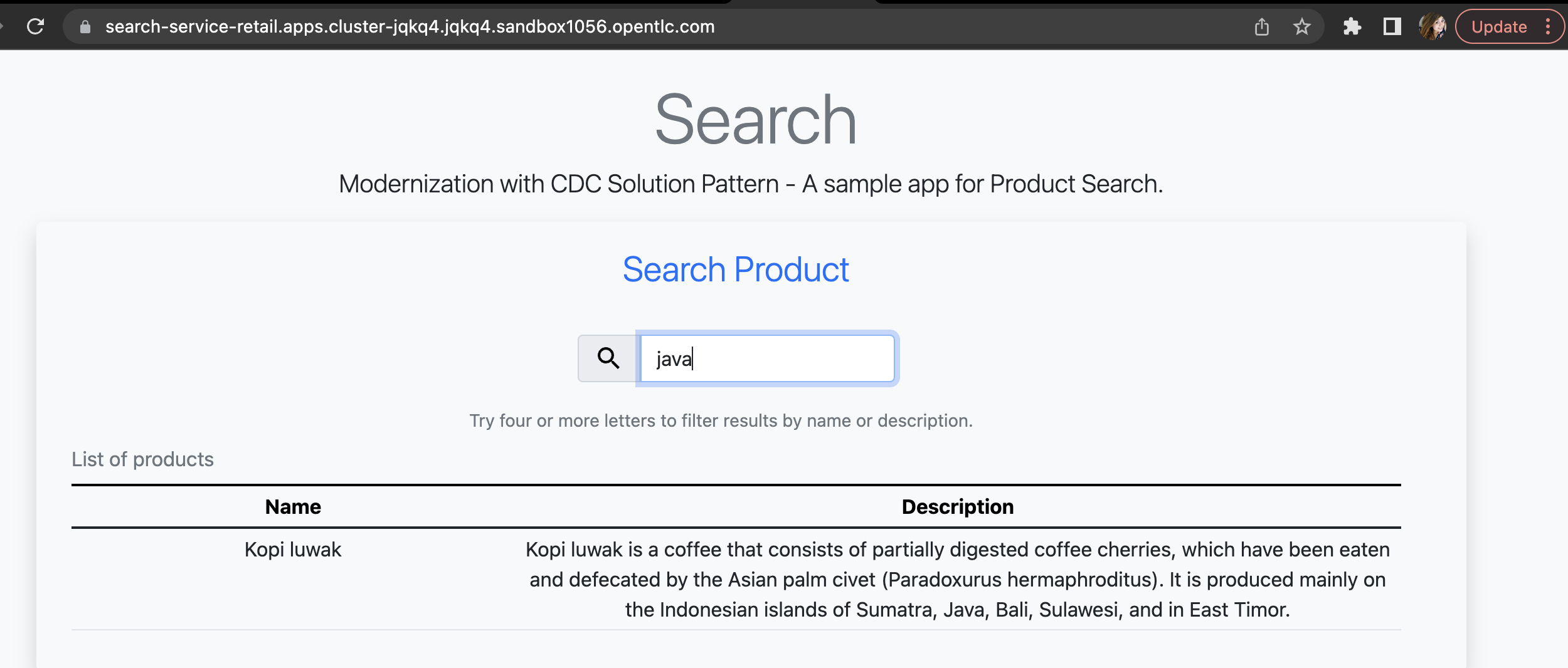 search service result java